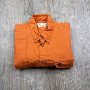 Beretta S/S 100% Cotton Button Up Shirt Orange Medium Diamond Ranch Valero